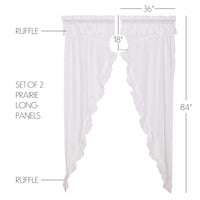 Thumbnail for Muslin Ruffled Bleached White Prairie Long Panel Curtain Set of 2 84x36x18 VHC Brands
