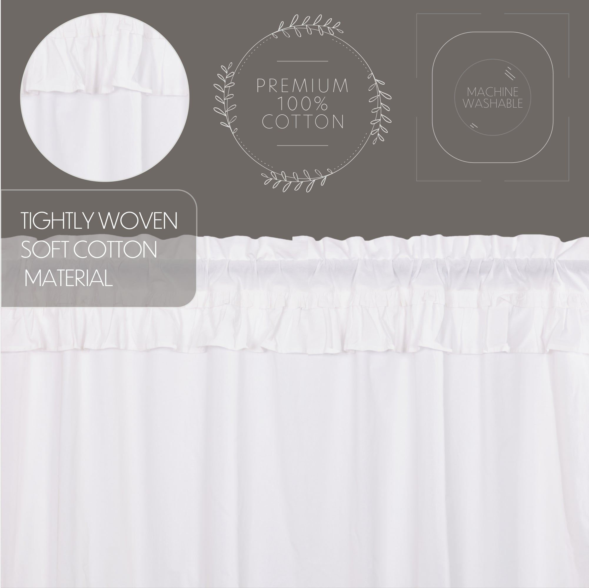 Muslin Ruffled Bleached White Prairie Long Panel Curtain Set of 2 84x36x18 VHC Brands