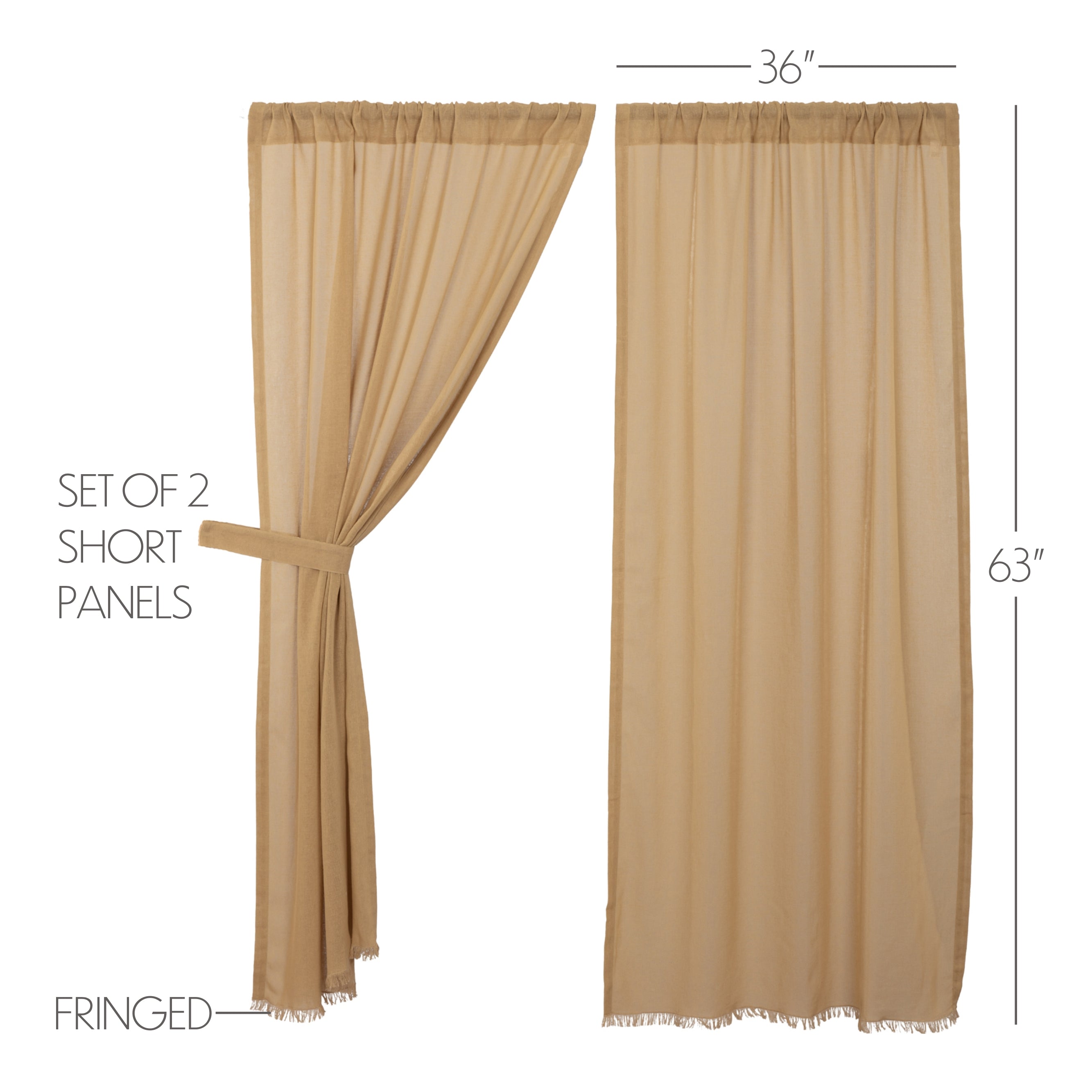 Tobacco Cloth Khaki Short Panel Curtain Fringed Set of 2 63x36 VHC Brands