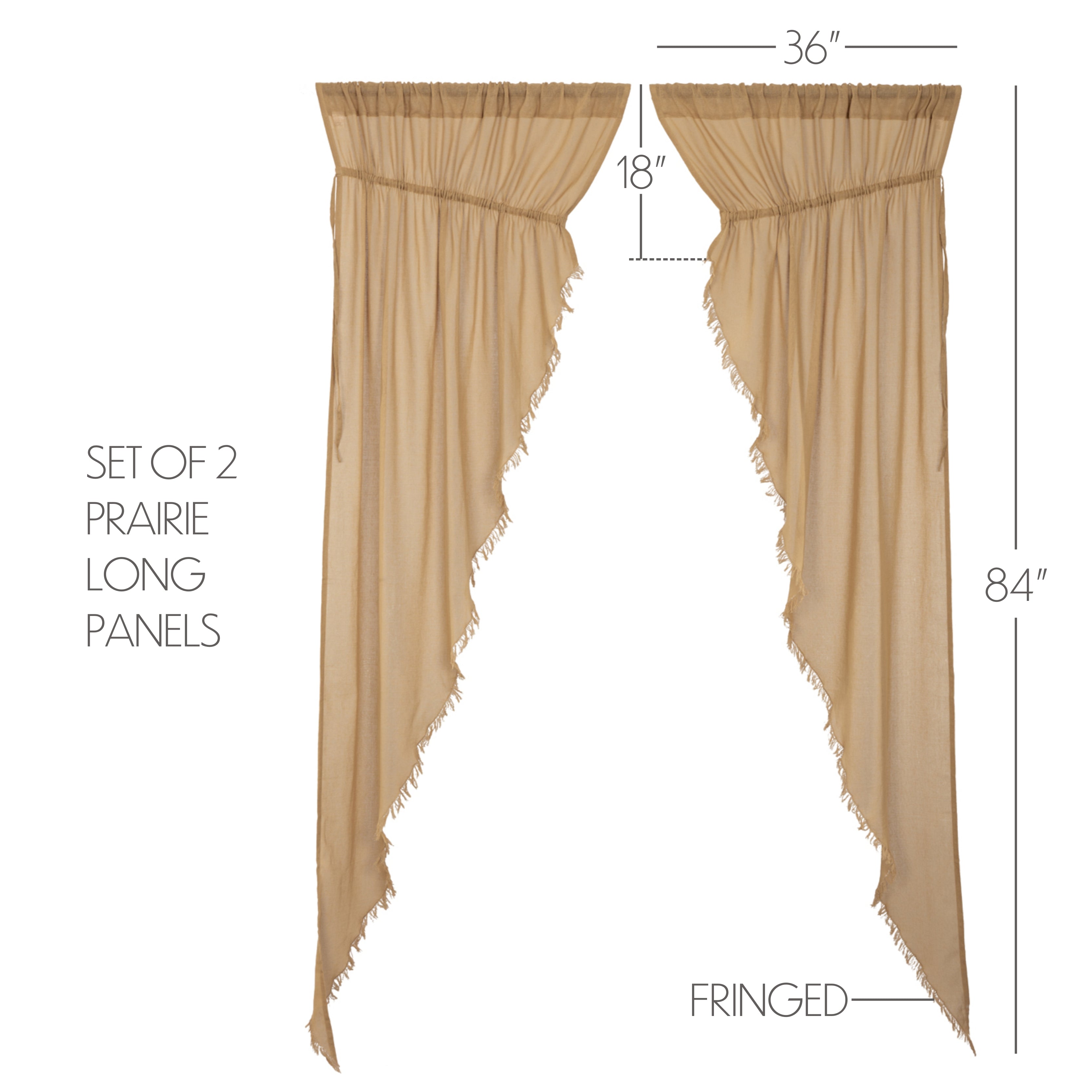 Tobacco Cloth Khaki Prairie Long Panel Curtain Fringed Set of 2 84x36x18 VHC Brands