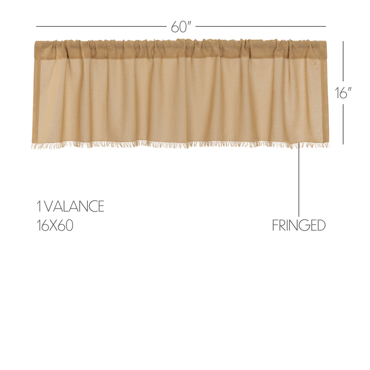 Tobacco Cloth Khaki Valance Fringed Curtain 16x60 VHC Brands