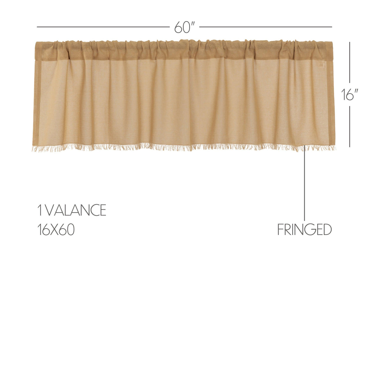 Tobacco Cloth Khaki Valance Fringed Curtain 16x60 VHC Brands