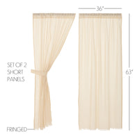 Tobacco Cloth Natural Short Panel Curtain Fringed Set of 2 63x36 VHC Brands - The Fox Decor