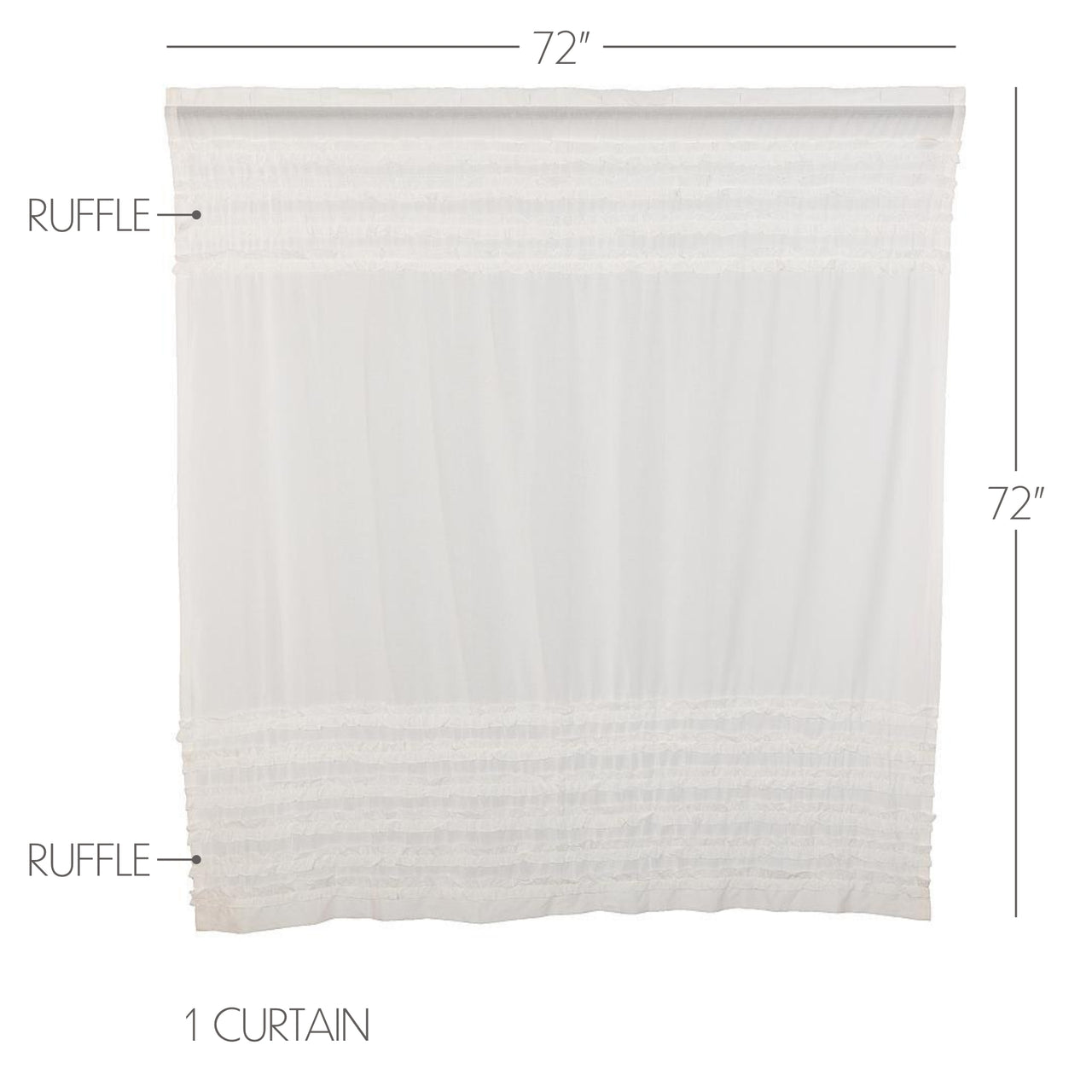 White Ruffled Sheer Petticoat Shower Curtain 72"x72" - VHC Brands