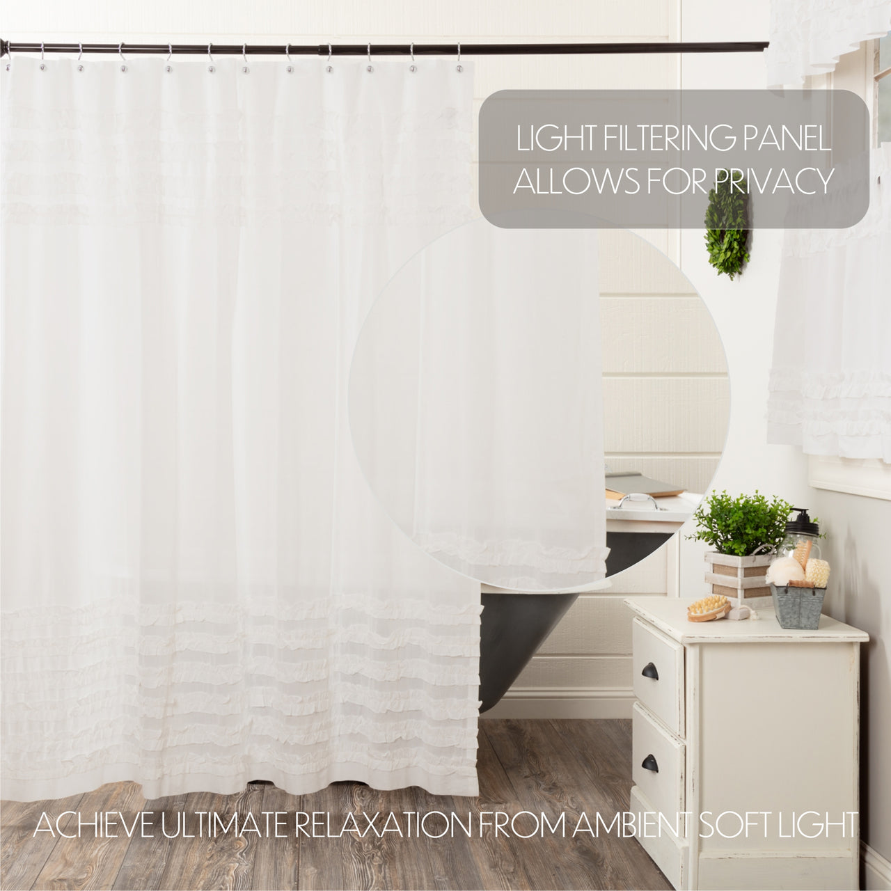 White Ruffled Sheer Petticoat Shower Curtain 72"x72" - VHC Brands - The Fox Decor