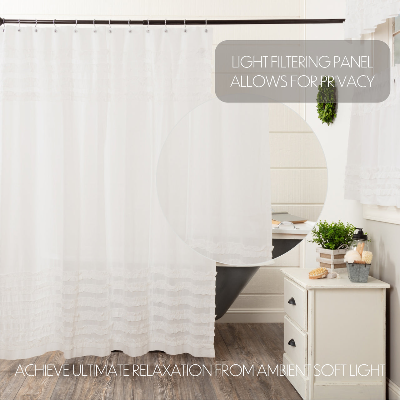 White Ruffled Sheer Petticoat Shower Curtain 72"x72" - VHC Brands