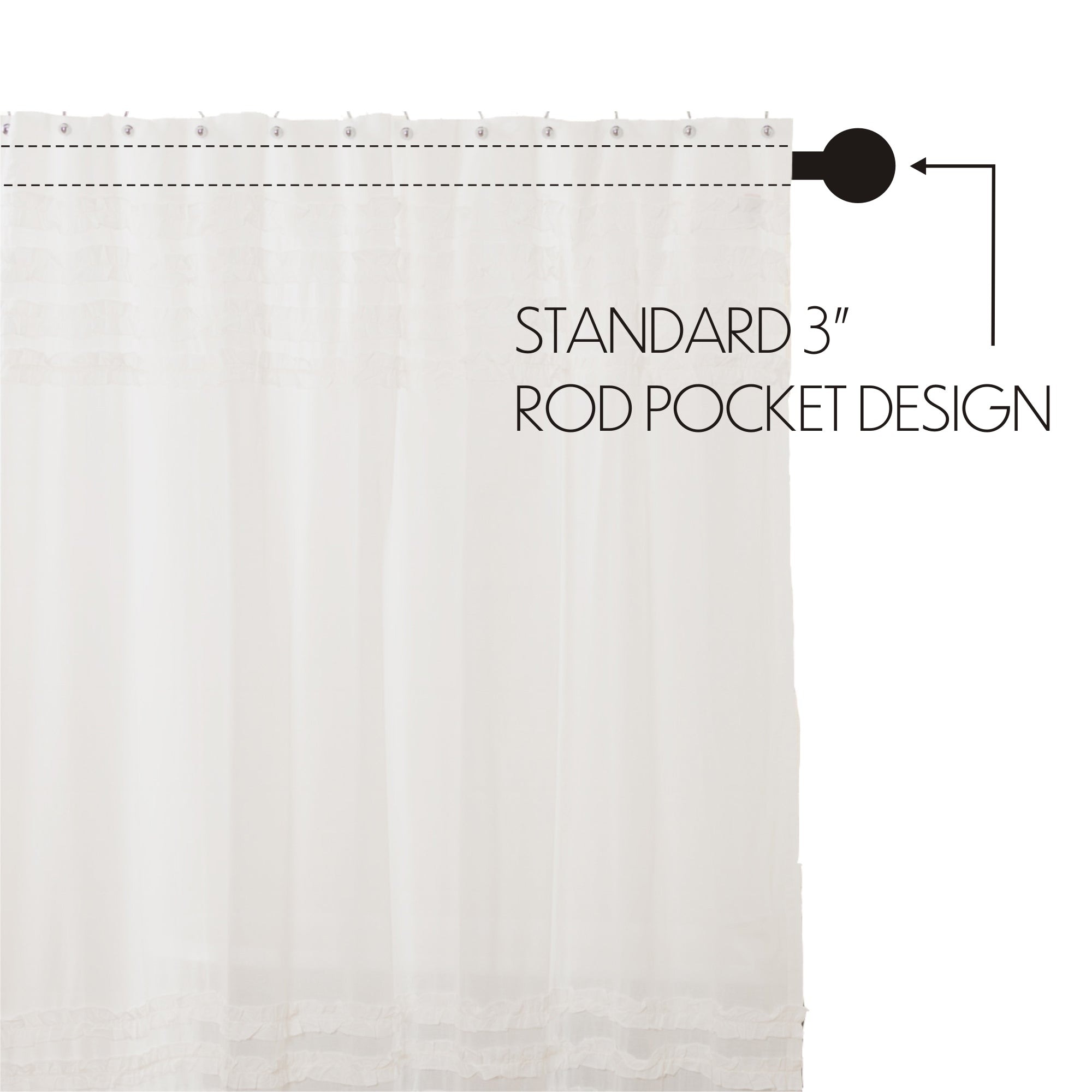 White Ruffled Sheer Petticoat Shower Curtain 72
