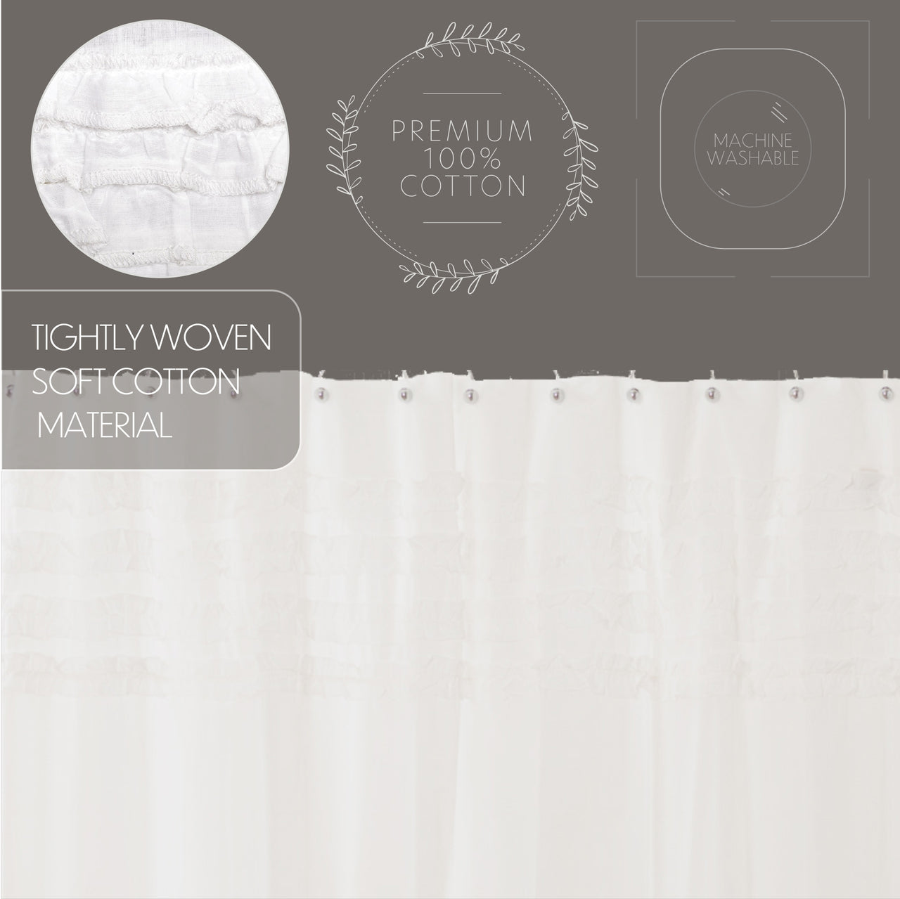 White Ruffled Sheer Petticoat Shower Curtain 72"x72" - VHC Brands