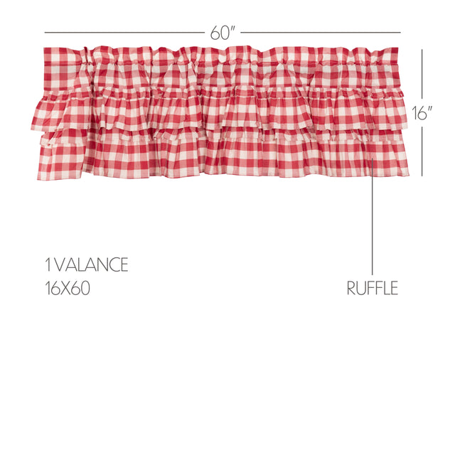 Annie Buffalo Red Check Ruffled Valance Curtain 16x60 VHC Brands