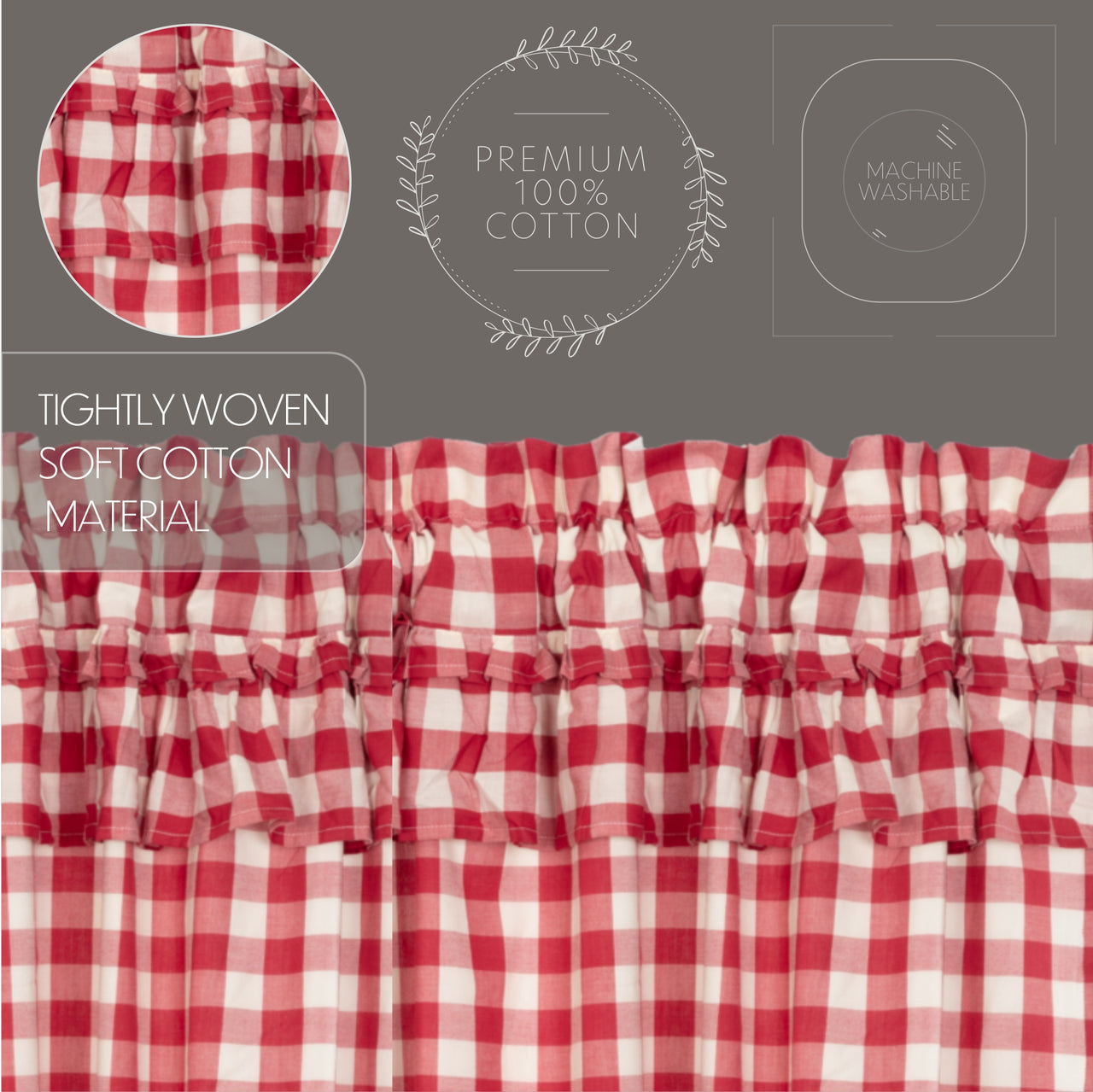 Annie Buffalo Red Check Ruffled Valance Curtain 16x60 VHC Brands
