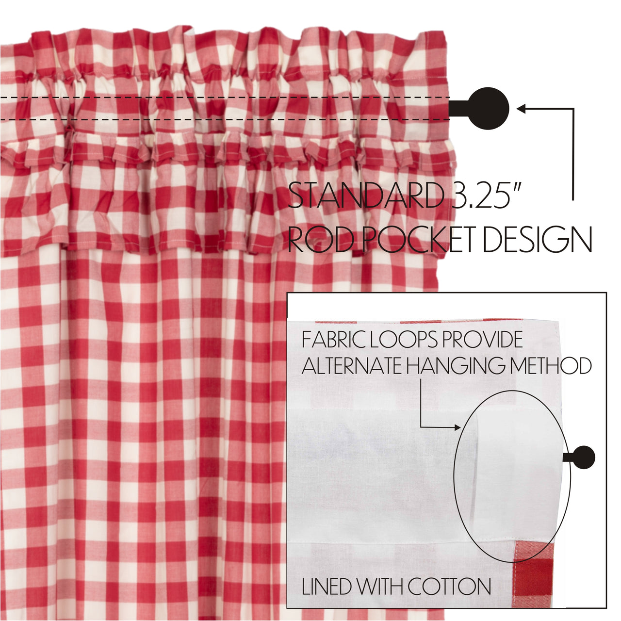 Annie Buffalo Red Check Ruffled Valance Curtain 16x60 VHC Brands