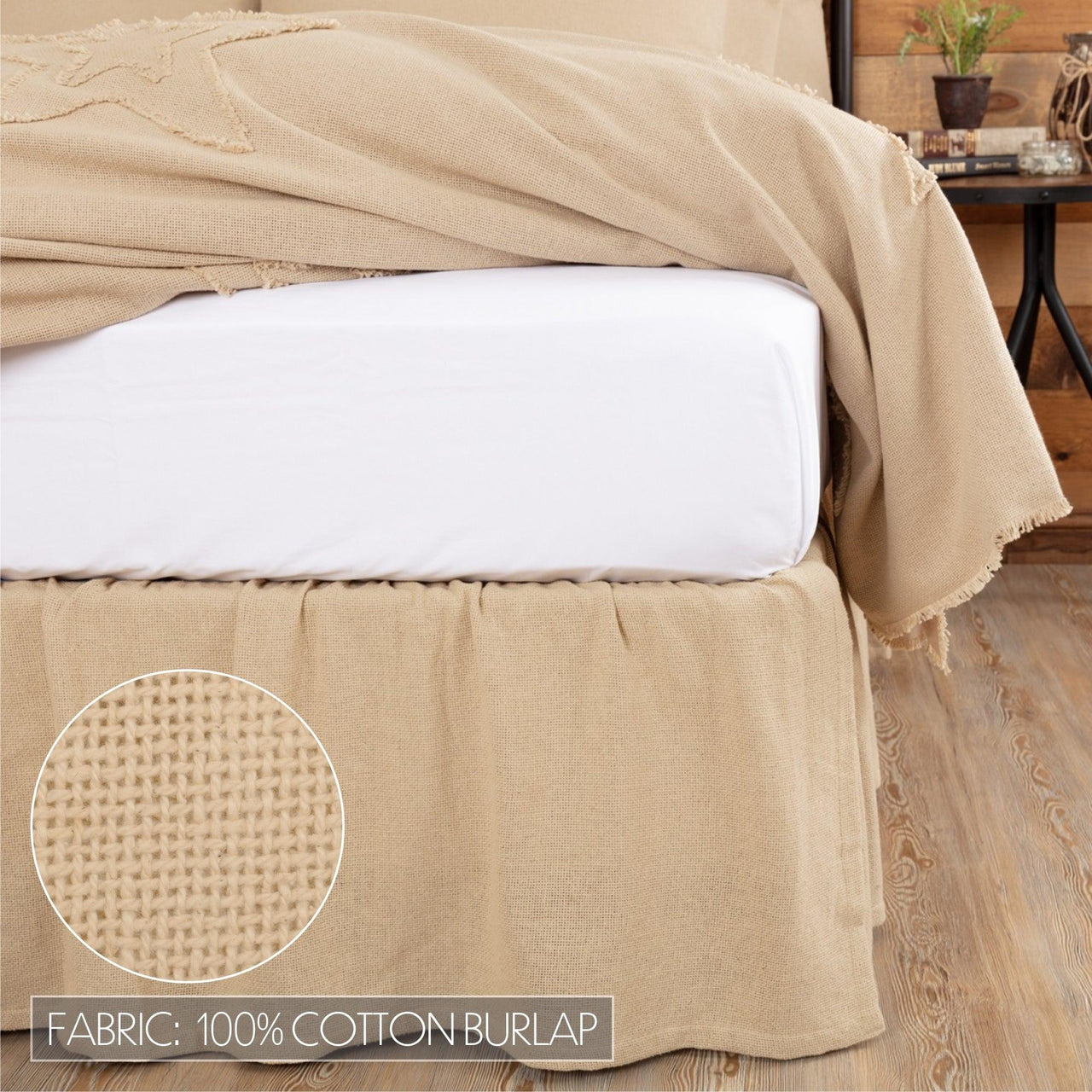 Burlap Vintage Ruffled King Bed Skirt 78x80x16 - The Fox Decor