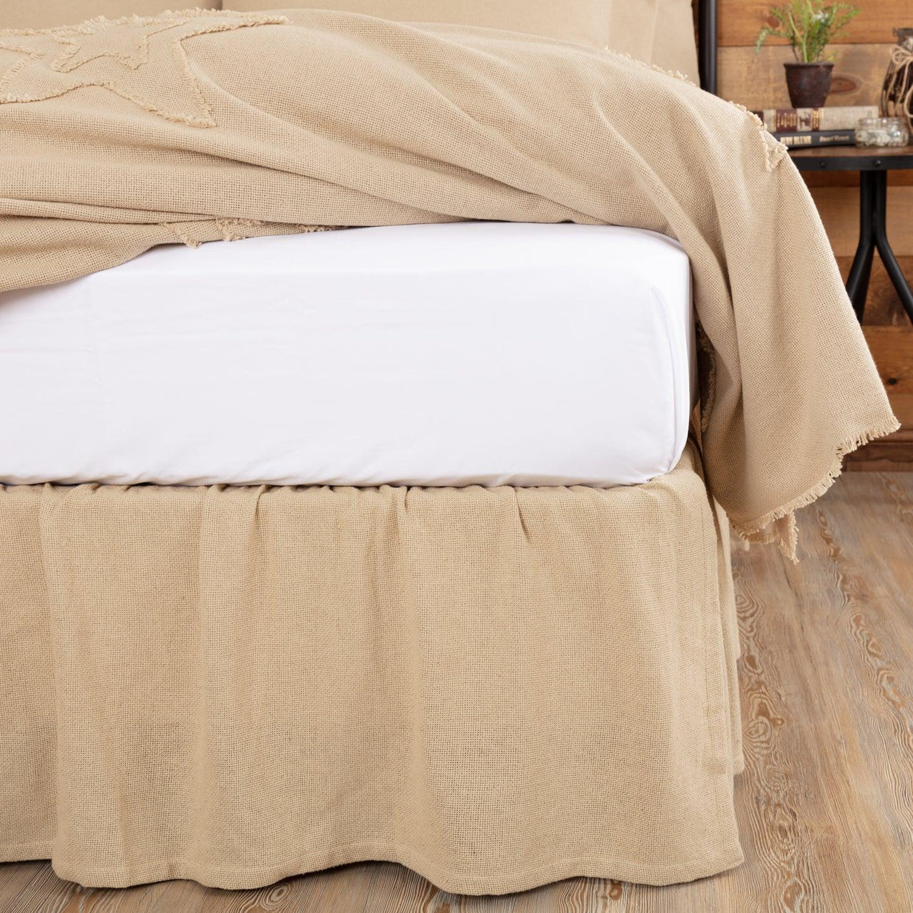 Burlap Vintage Ruffled King Bed Skirt 78x80x16 - The Fox Decor