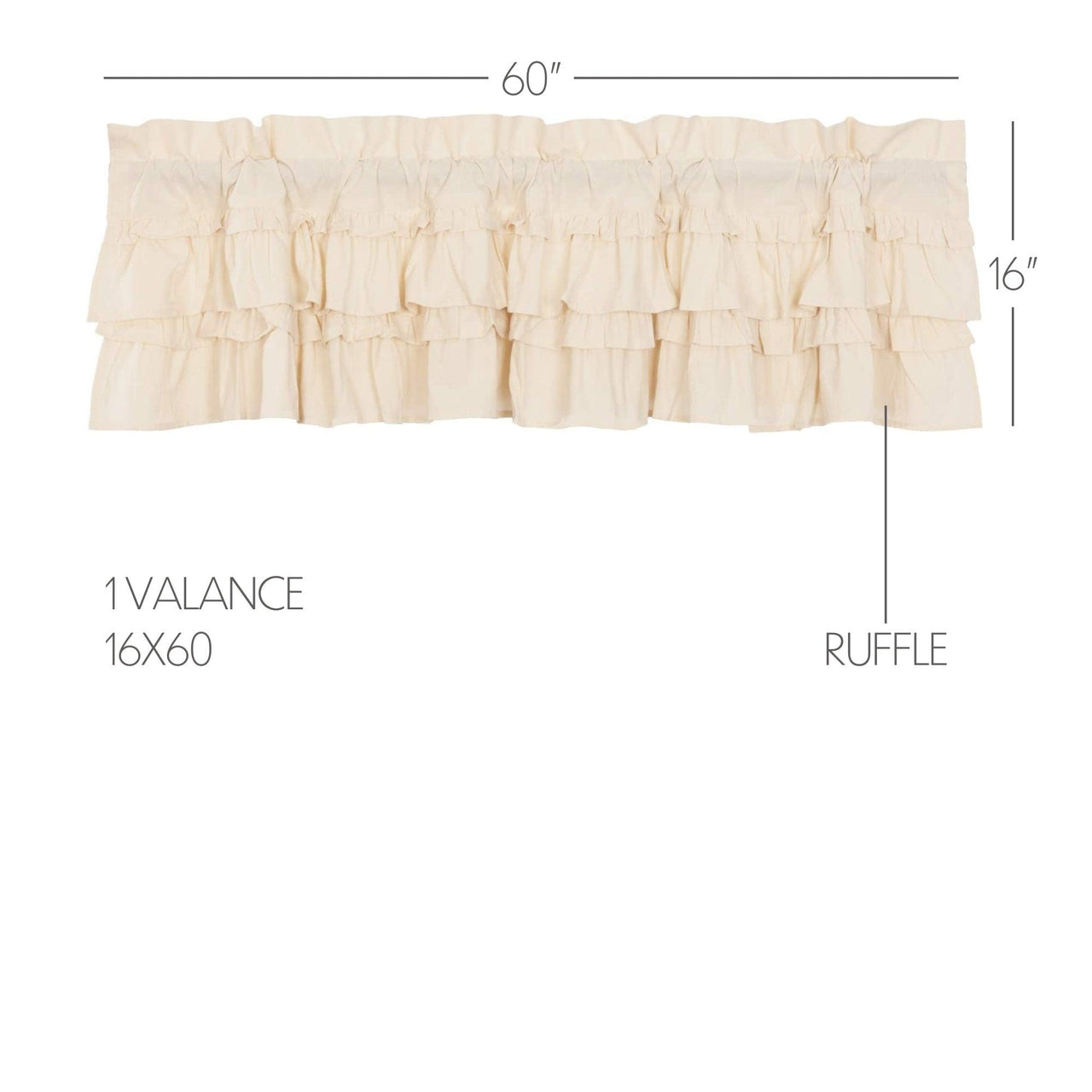 Muslin Ruffled Unbleached Natural Valance Curtain 16x60 VHC Brands