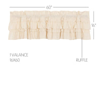Thumbnail for Muslin Ruffled Unbleached Natural Valance Curtain 16x60 VHC Brands
