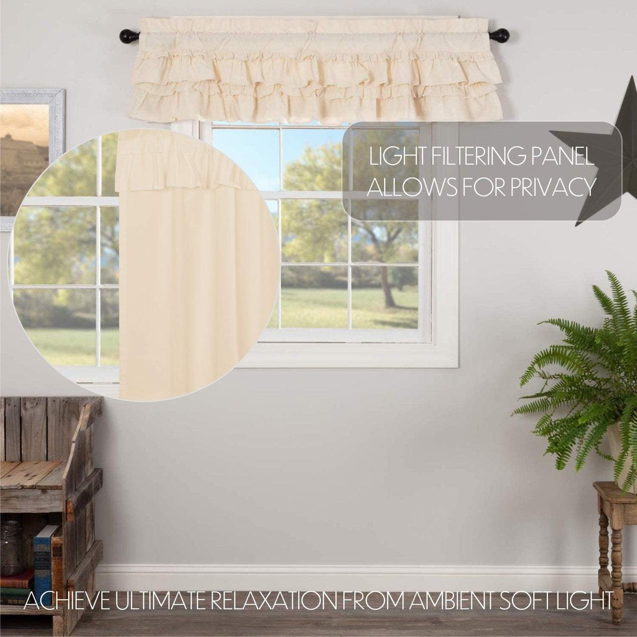 Muslin Ruffled Unbleached Natural Valance Curtain 16x60 VHC Brands - The Fox Decor