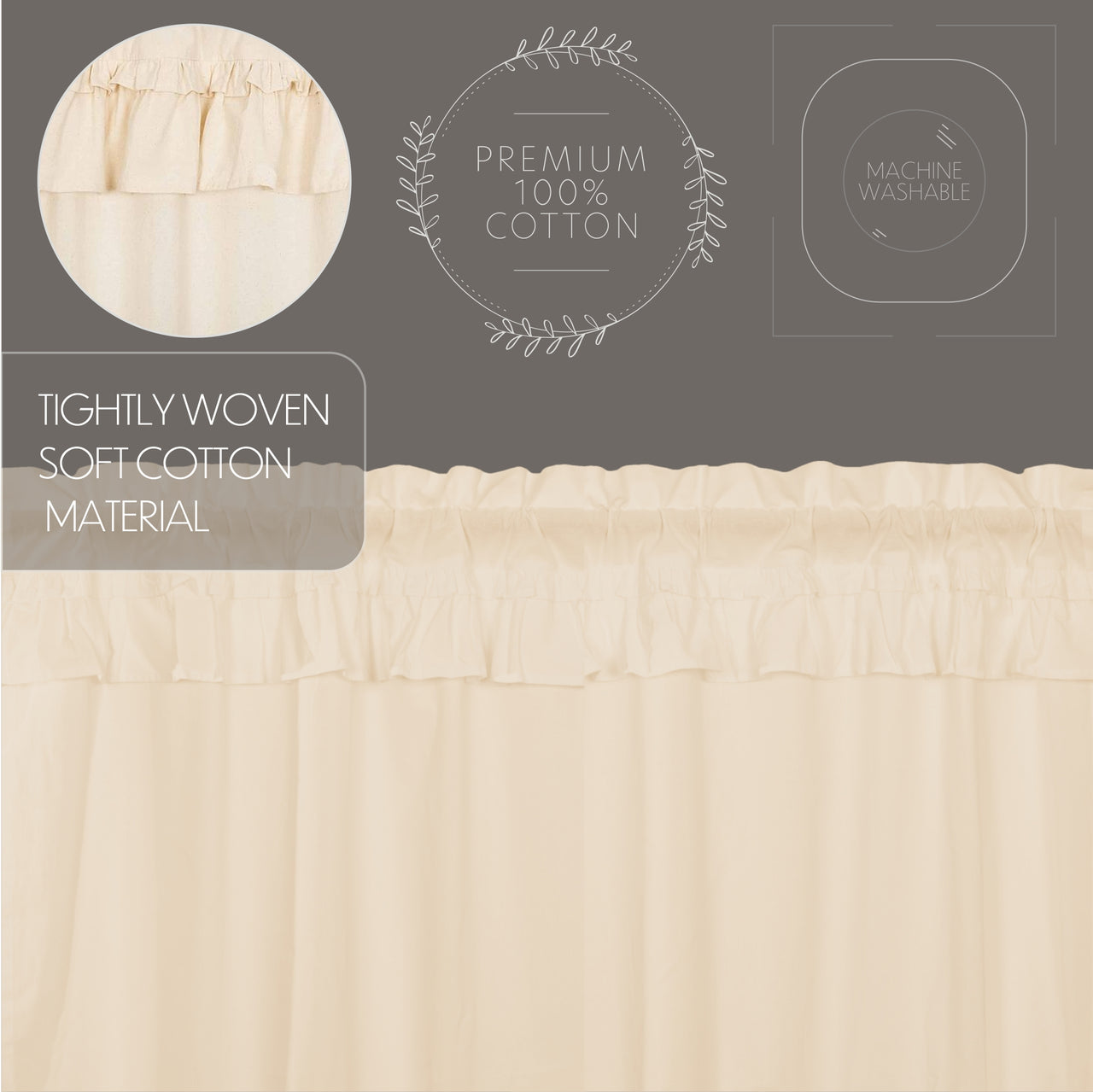 Muslin Ruffled Unbleached Natural Valance Curtain 16x60 VHC Brands