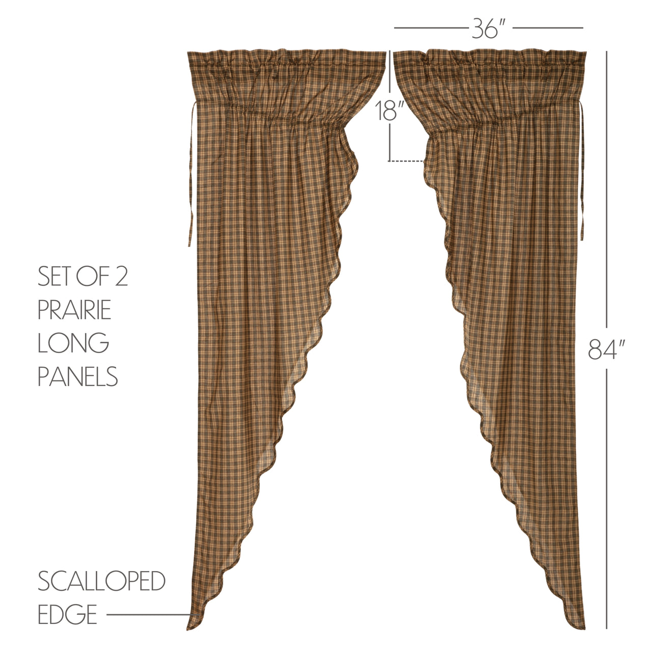 Cedar Ridge Prairie Long Panel Curtain Scalloped Set of 2 84x36x18 VHC Brands