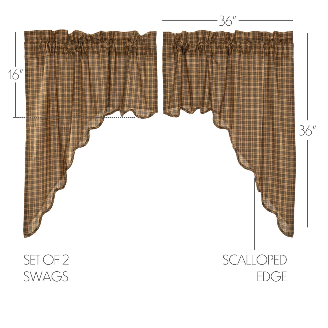 Cedar Ridge Swag Scalloped Curtain Set of 2 36x36x16 VHC Brands