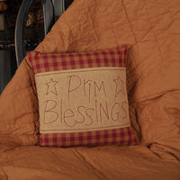 Burgundy Check Prim Blessings Pillow 12x12 - The Fox Decor