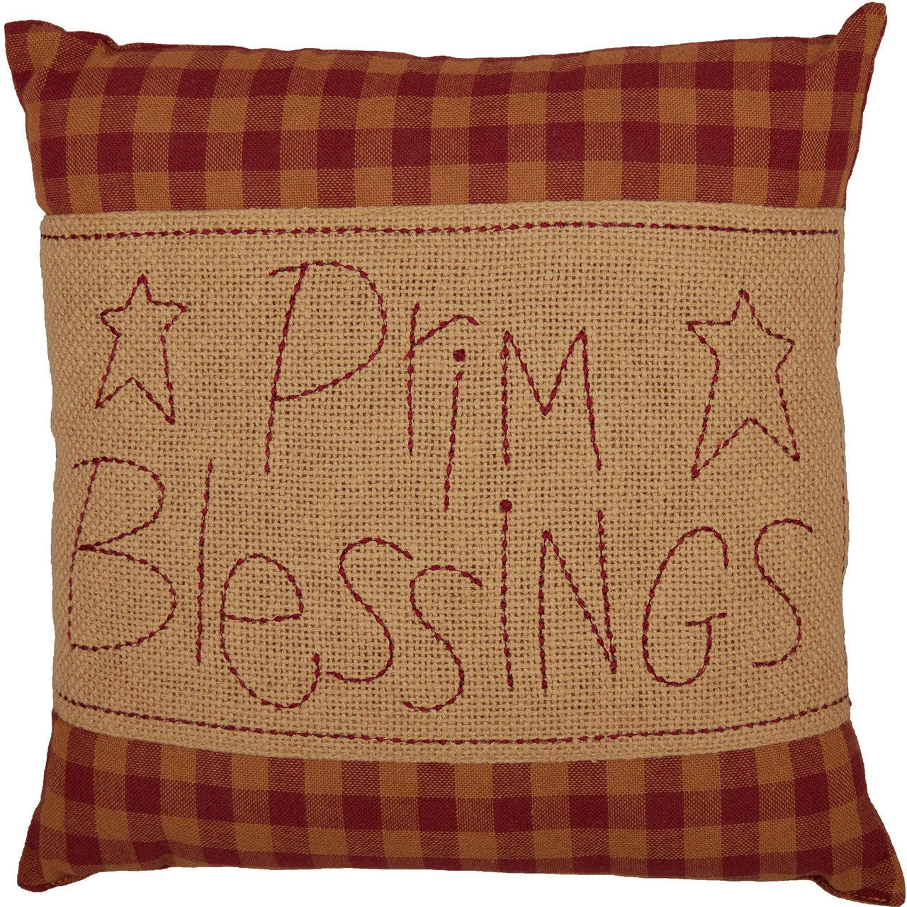 Burgundy Check Prim Blessings Pillow 12x12 - The Fox Decor