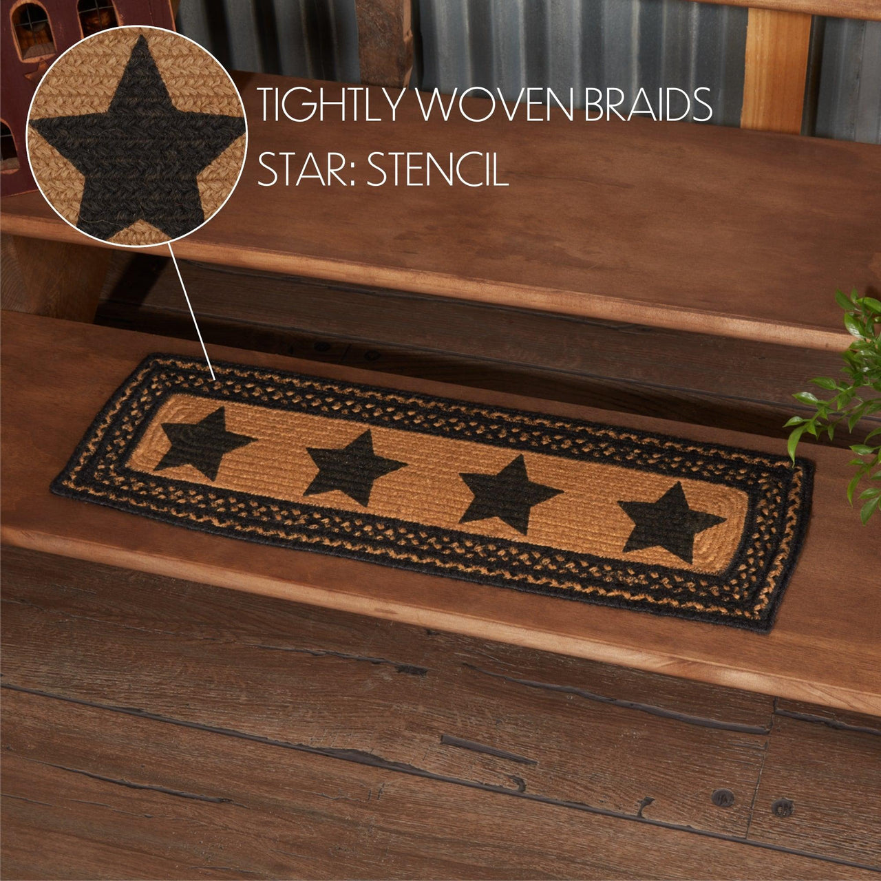 Farmhouse Jute Stair Tread Stencil Stars Rect Latex 8.5x27 VHC Brands
