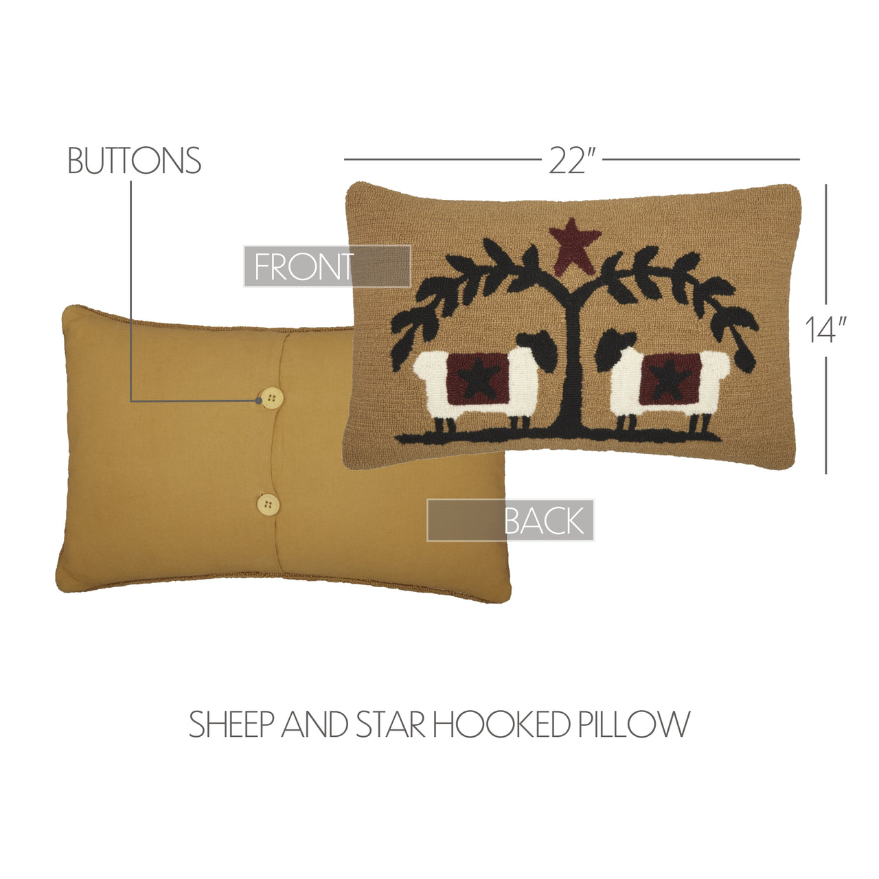 Heritage Farms Sheep and Star Hooked Pillow 14"x22" - VHC Brands - The Fox Decor