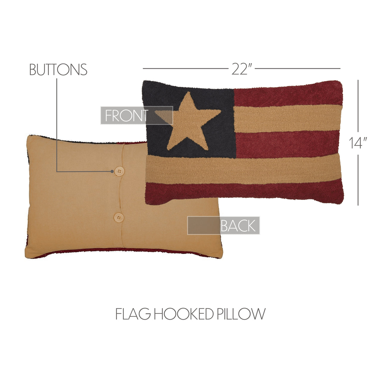 Patriotic Patch Flag Hooked Pillow 14"x22"