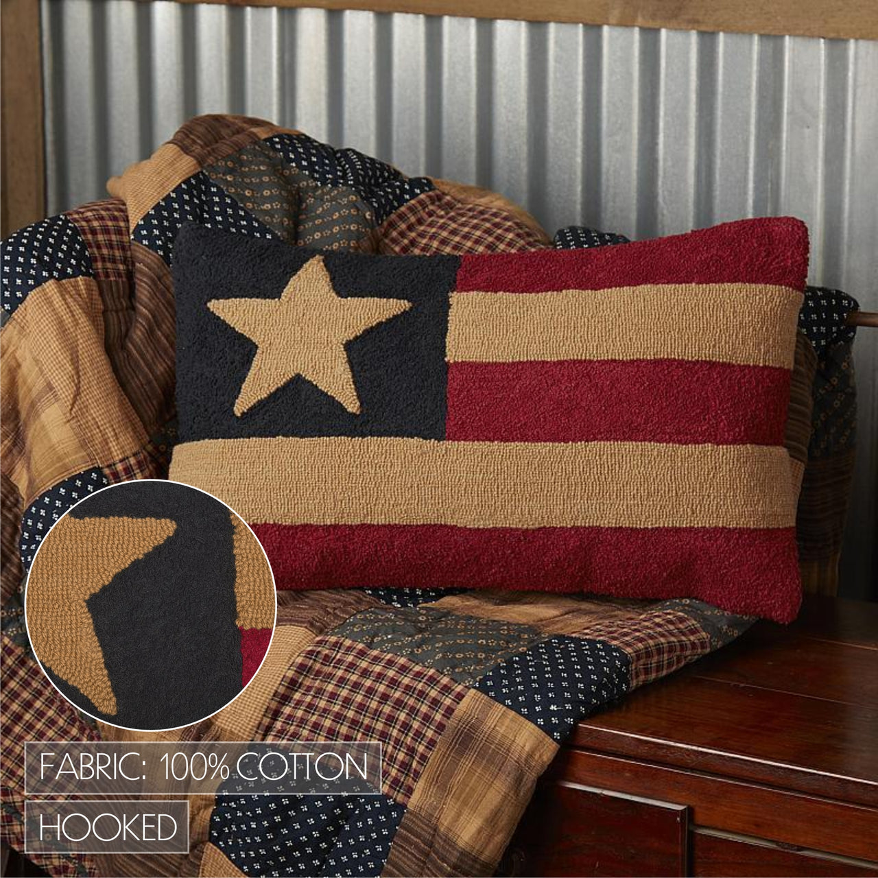 Patriotic Patch Flag Hooked Pillow 14"x22" - The Fox Decor