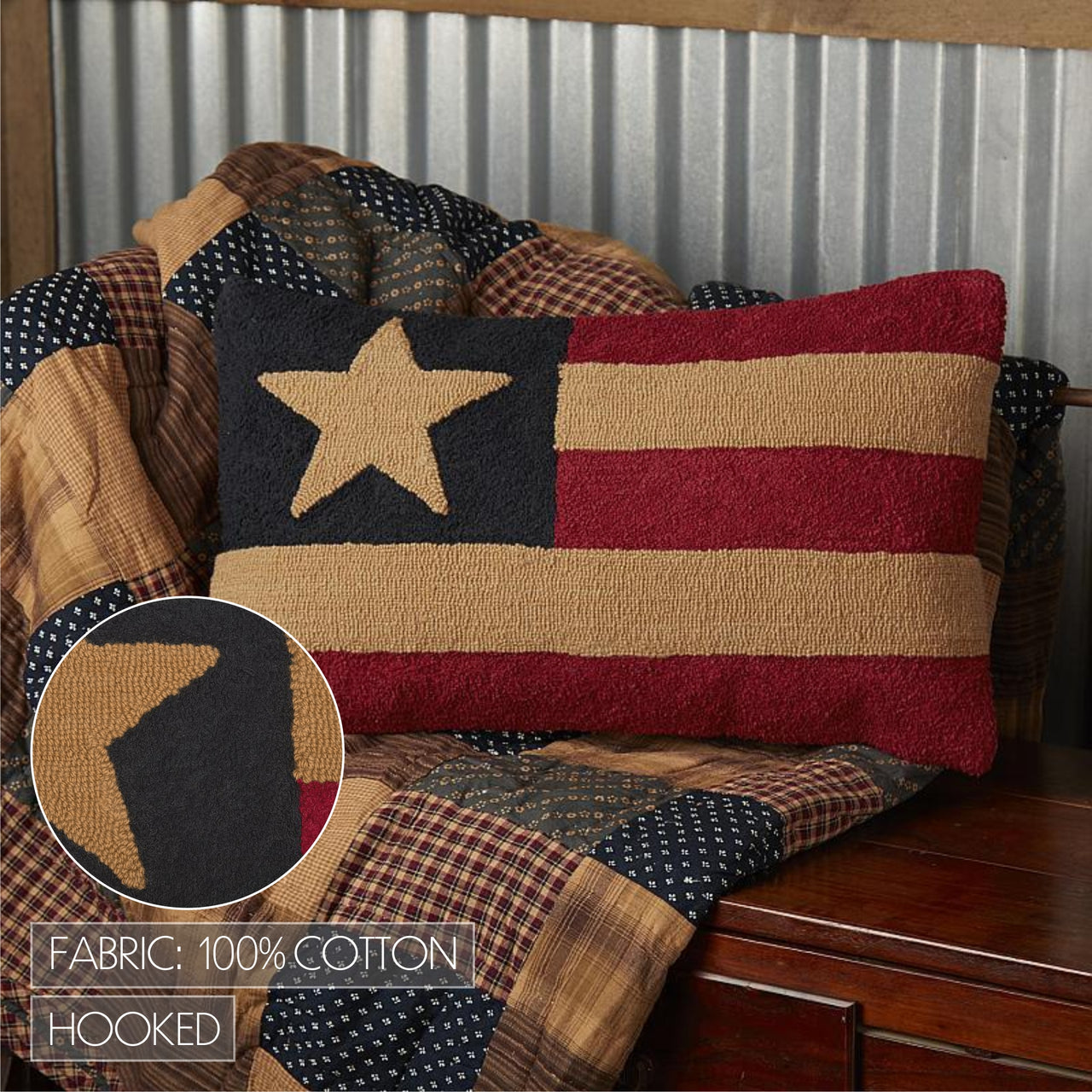 Patriotic Patch Flag Hooked Pillow 14"x22"