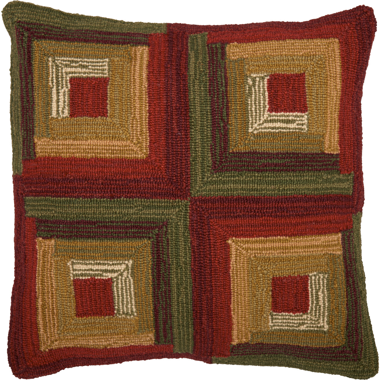 Tea Cabin Log Cabin Hooked Pillow 18"x18" - The Fox Decor