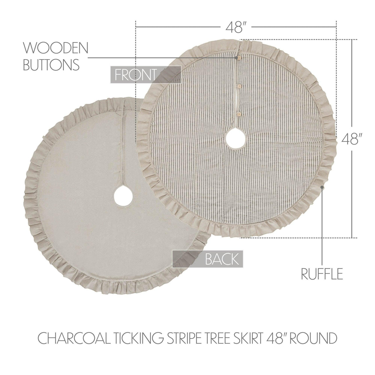 Sawyer Mill Charcoal Ticking Stripe Christmas Tree Skirt 48 VHC Brands - The Fox Decor