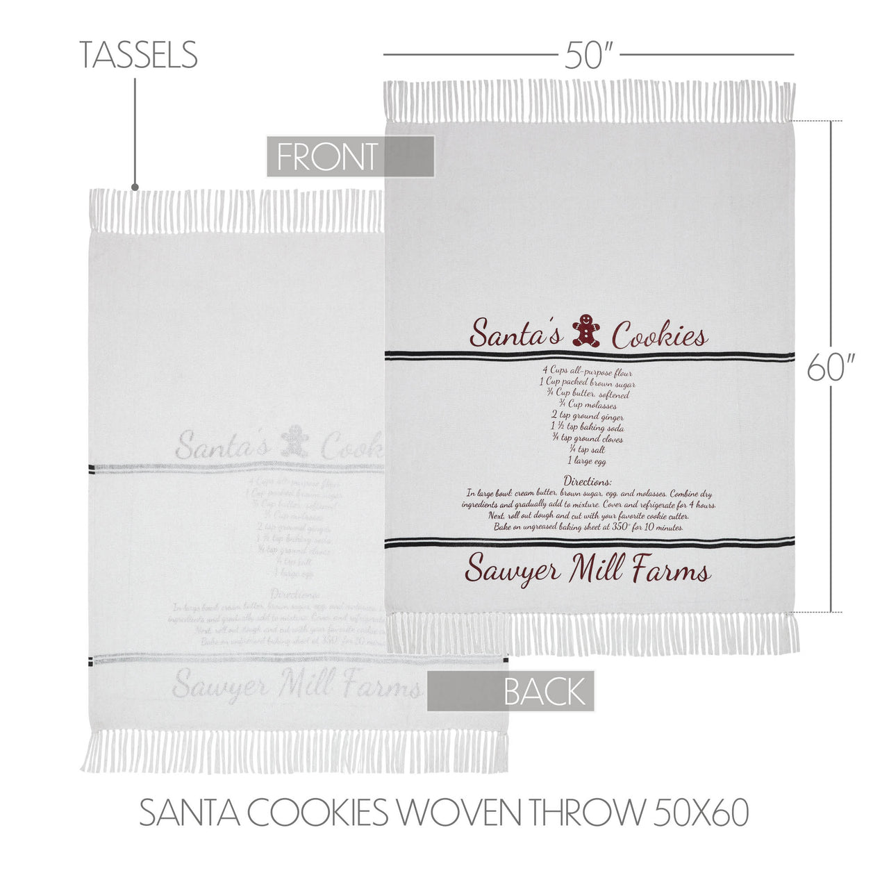 Sawyer Mill Santa Cookies Woven Throw 60" x 50" VHC Brands