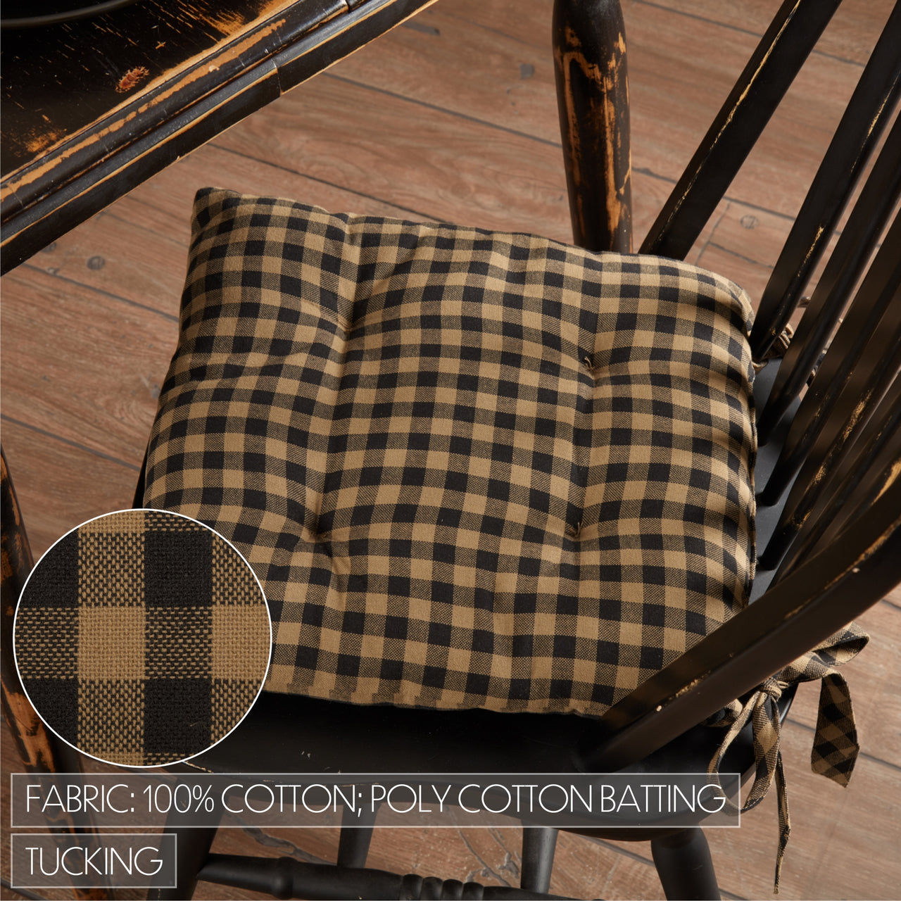 Black Check Country Chair Pad