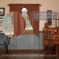Thumbnail for Burgundy Check Scalloped Prairie Short Panel Curtain Set of 2 63x36x18 - The Fox Decor