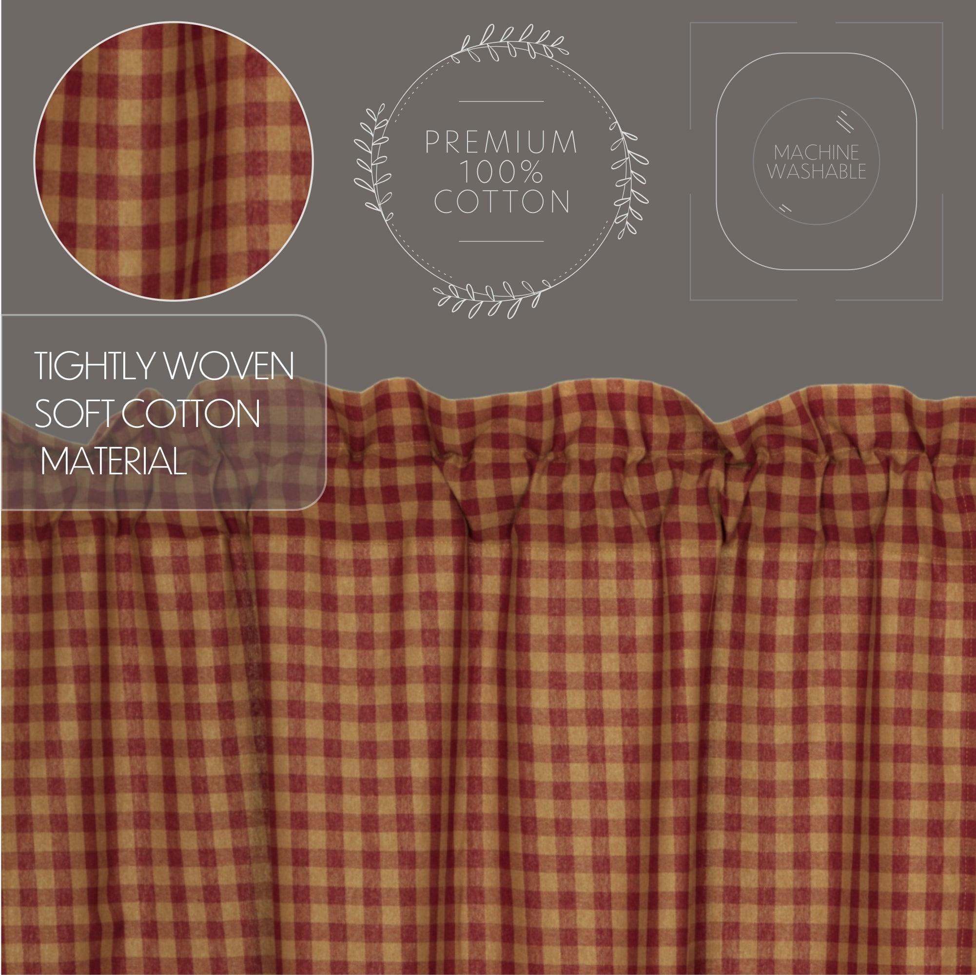 Burgundy Check Scalloped Prairie Short Panel Curtain Set of 2 63x36x18 - The Fox Decor