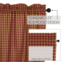 Thumbnail for Burgundy Check Scalloped Prairie Short Panel Curtain Set of 2 63x36x18