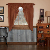 Thumbnail for Burgundy Check Scalloped Prairie Short Panel Curtain Set of 2 63x36x18 - The Fox Decor