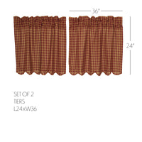Burgundy Check Scalloped Tier Curtain Set of 2 L24xW36