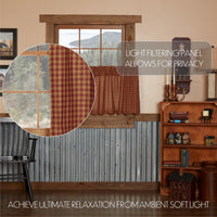 Burgundy Check Scalloped Tier Curtain Set of 2 L24xW36