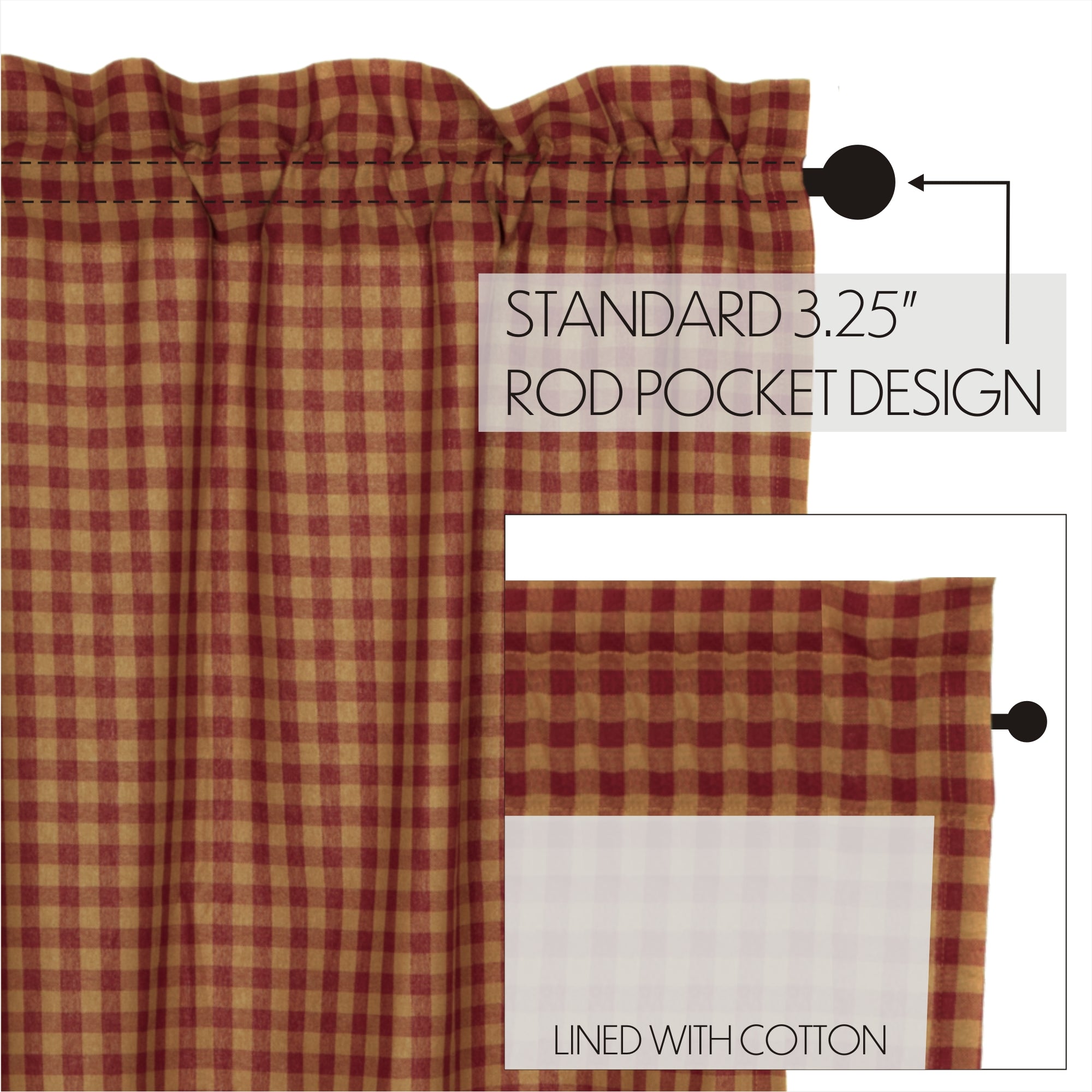 Burgundy Check Scalloped Tier Curtain Set of 2 L24xW36