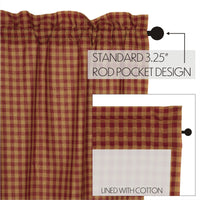 Burgundy Check Scalloped Tier Curtain Set of 2 L24xW36