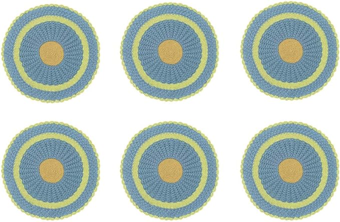 Flora Round Crochet Accent Mat 8" - Blue Set of 6 Park Designs - The Fox Decor