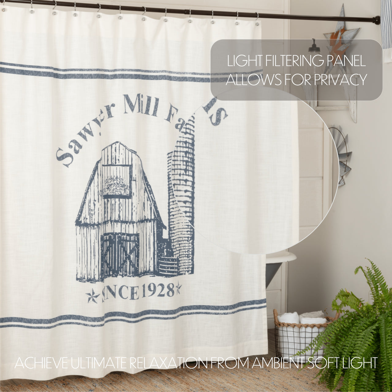 Sawyer Mill Blue Barn Shower Curtain 72"x72" - VHC Brands