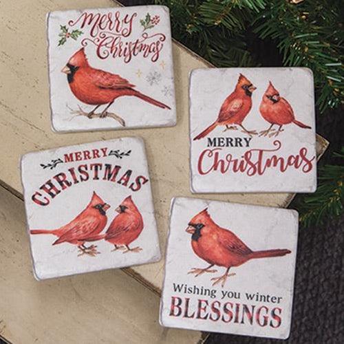 4 Set Christmas Cardinals Resin Coasters