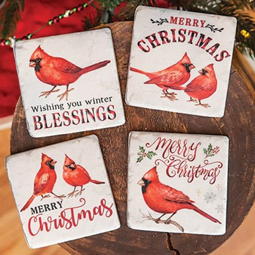 4 Set Christmas Cardinals Resin Coasters