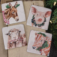 Thumbnail for 4 Set Christmas Farm Animals Resin Coasters