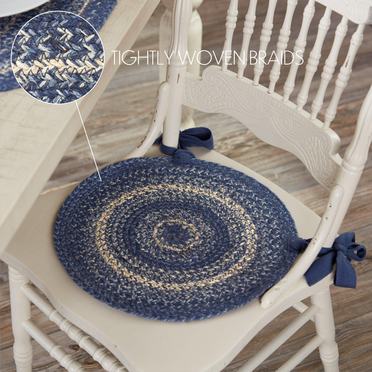 Great Falls Blue Jute Braided Chair Pad VHC Brands - The Fox Decor