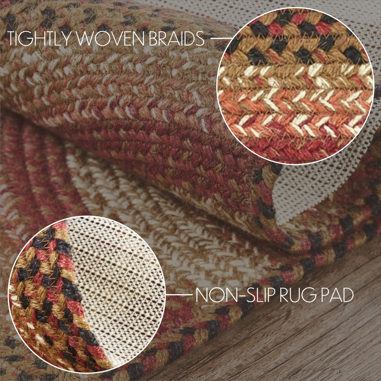 Ginger Spice Jute Braided Rug Half Circle with Rug Pad 16.5"x33" VHC Brands - The Fox Decor