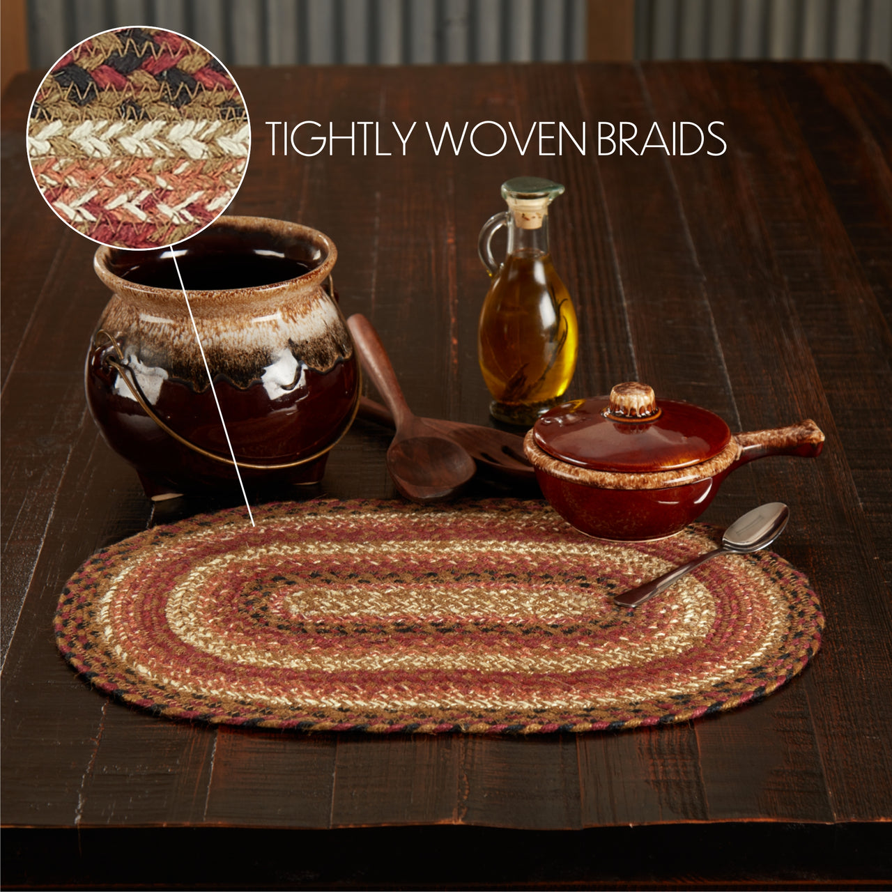 Ginger Spice Jute Braided Oval Placemat 12"x18" VHC Brands